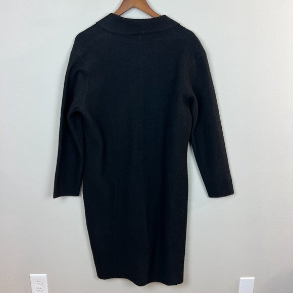 Field Manor Duster Cardigan Sweater M Black Embroidered Boiled 100% Wool Floral - Picture 6 of 10